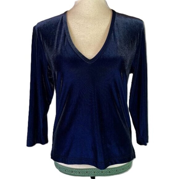 No Boundaries Rich Navy Blue Velour Top V Neck 3/4 Sleeves Size L Jr - Picture 1 of 10